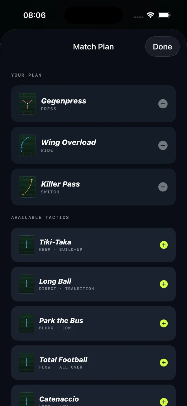 Match Plan tactics library